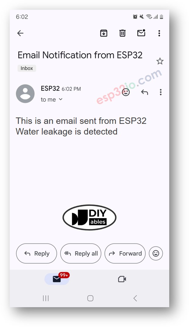 Capteur d'eau ESP32 par courriel