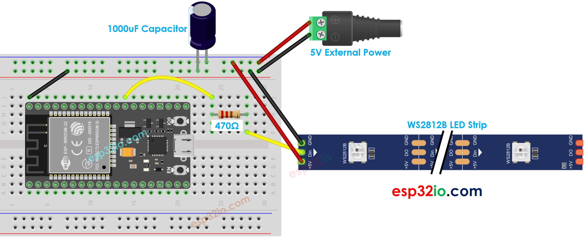 Schéma de câblage de la bande LED RVB WS2812B ESP32