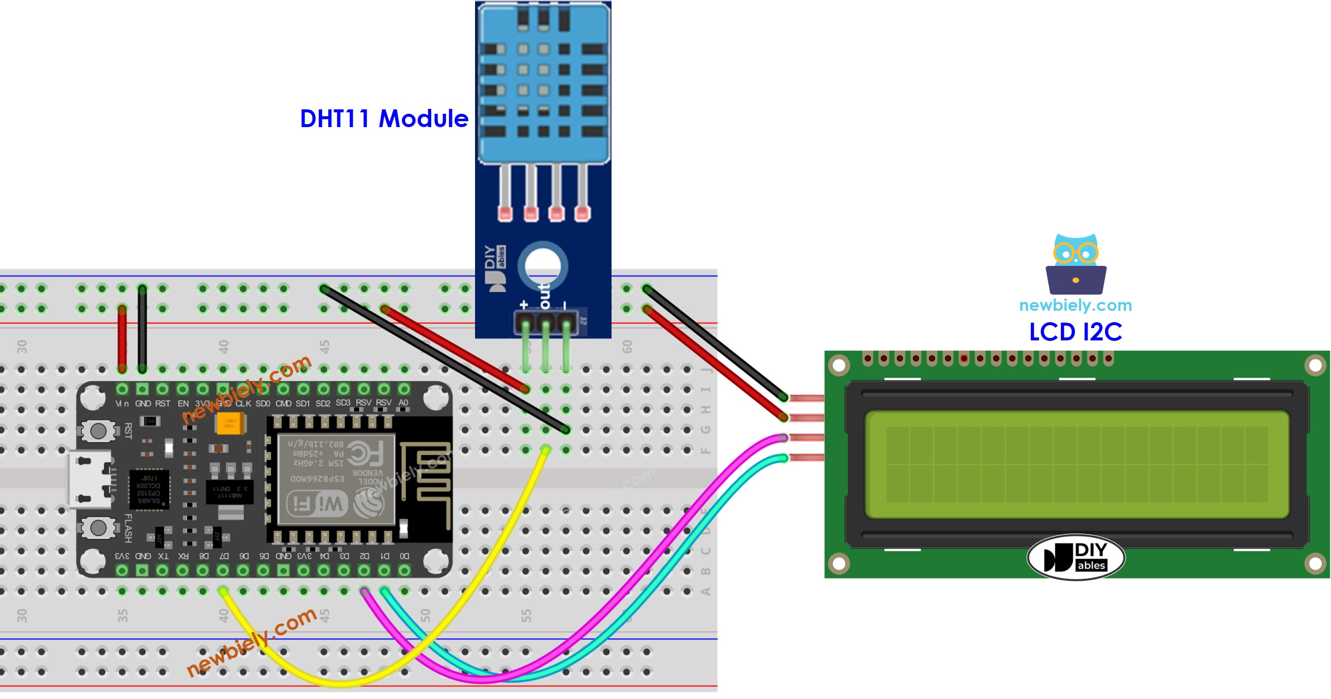 Schéma de câblage LCD de température et d'humidité DHT11 ESP8266 NodeMCU