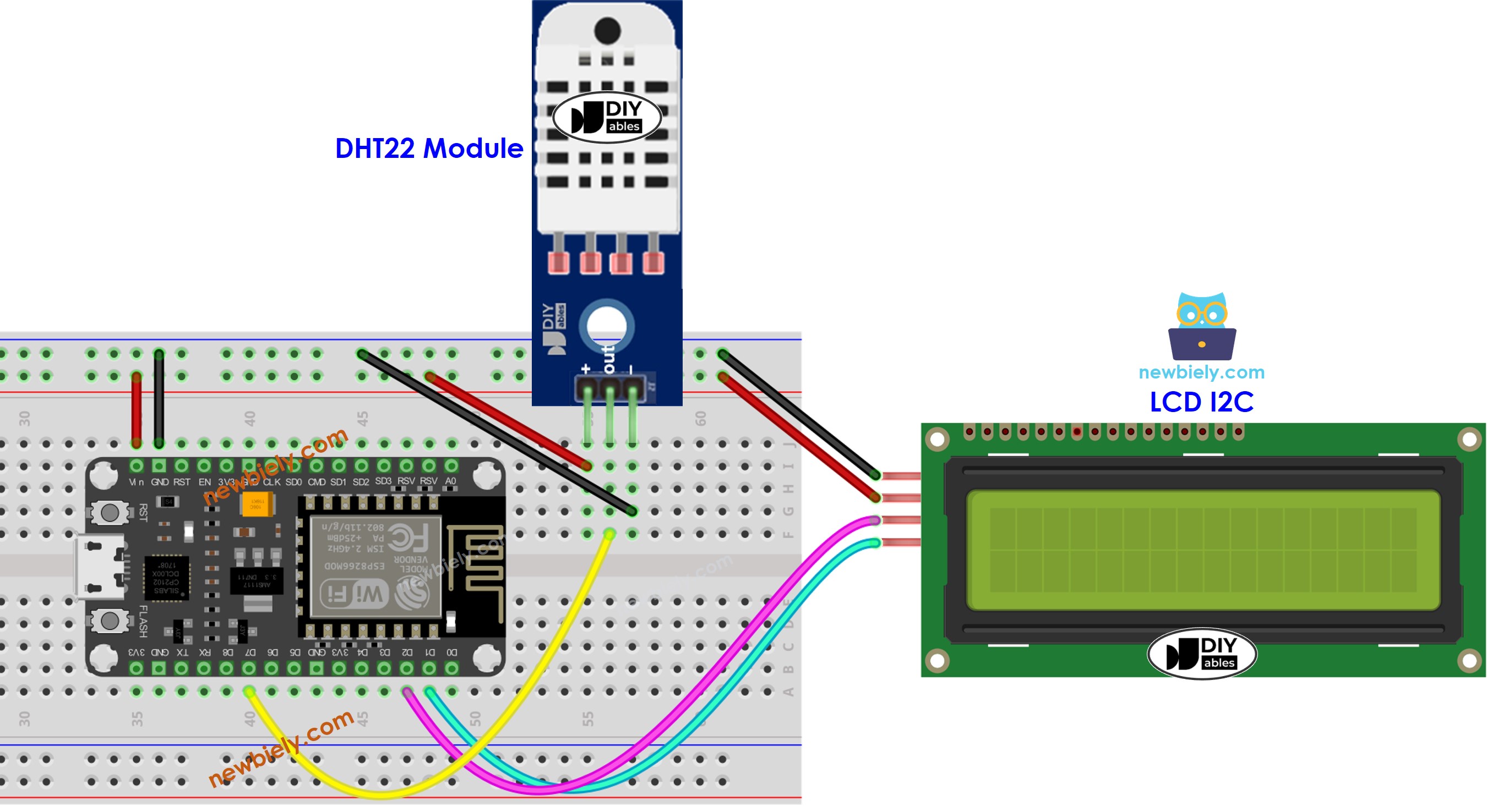 Schéma de câblage LCD de température et d'humidité ESP8266 NodeMCU DHT22