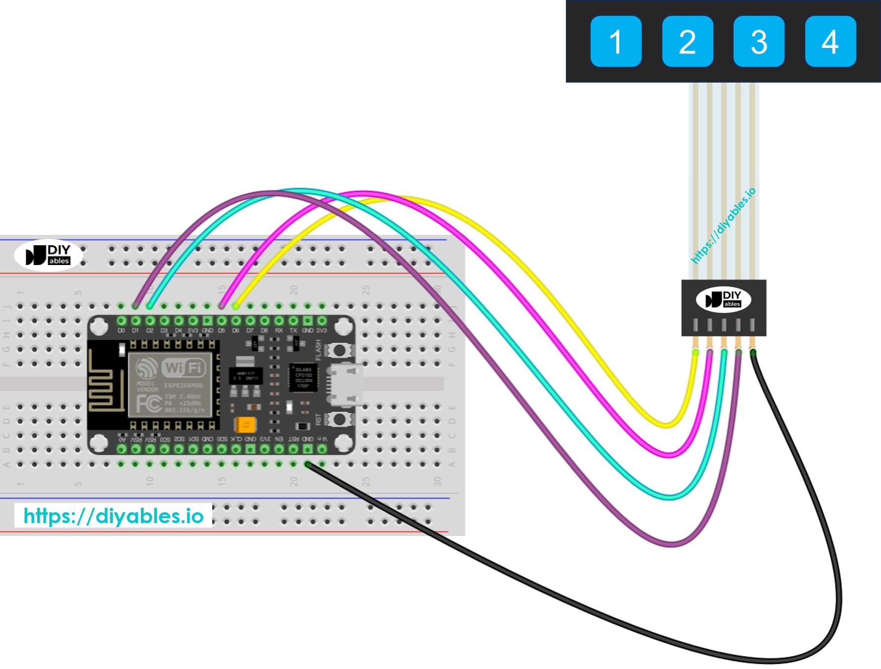 Schéma de câblage du clavier 1x4 ESP8266 NodeMCU