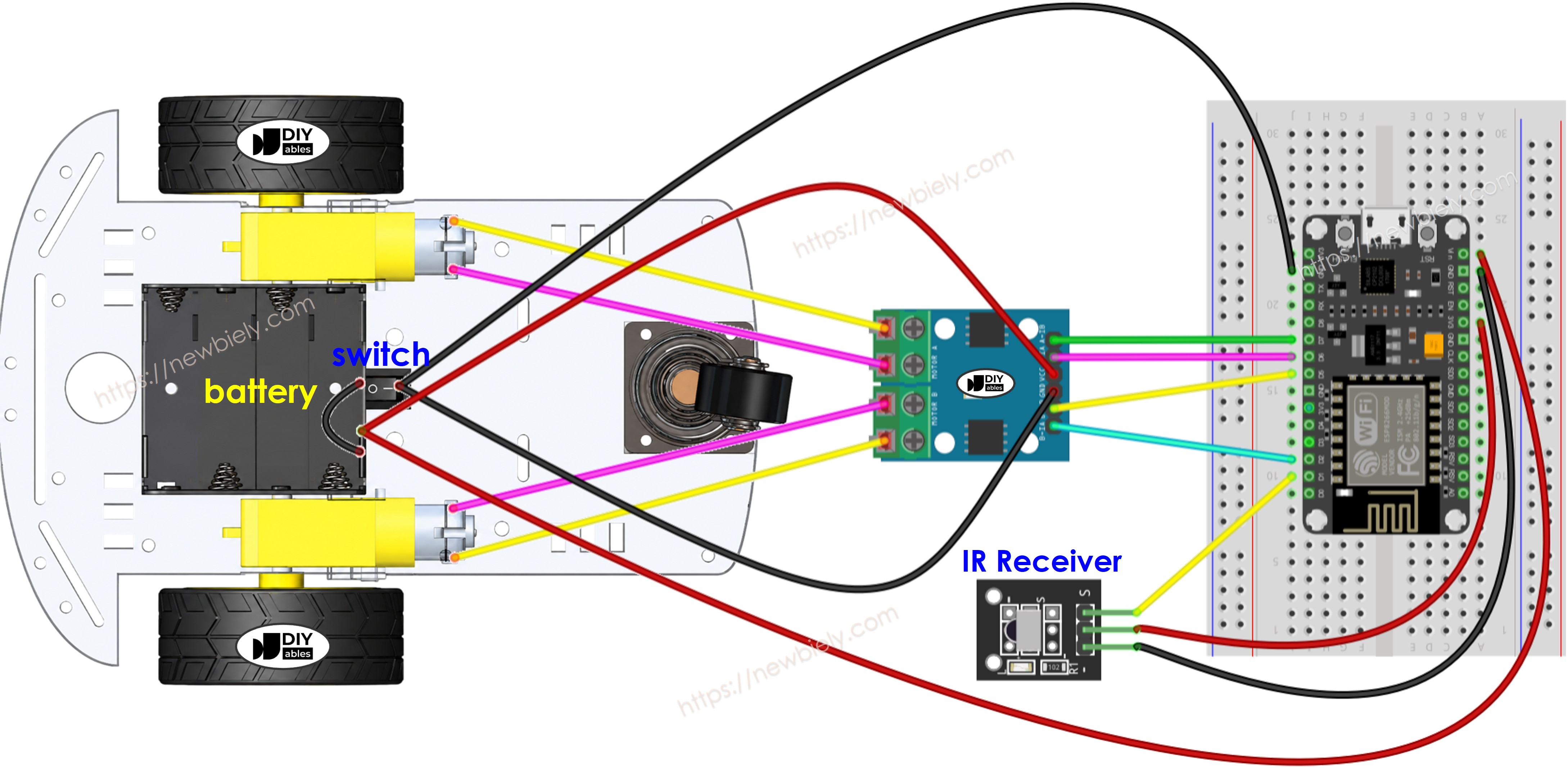Schéma de câblage de la voiture 2WD ESP8266 NodeMCU
