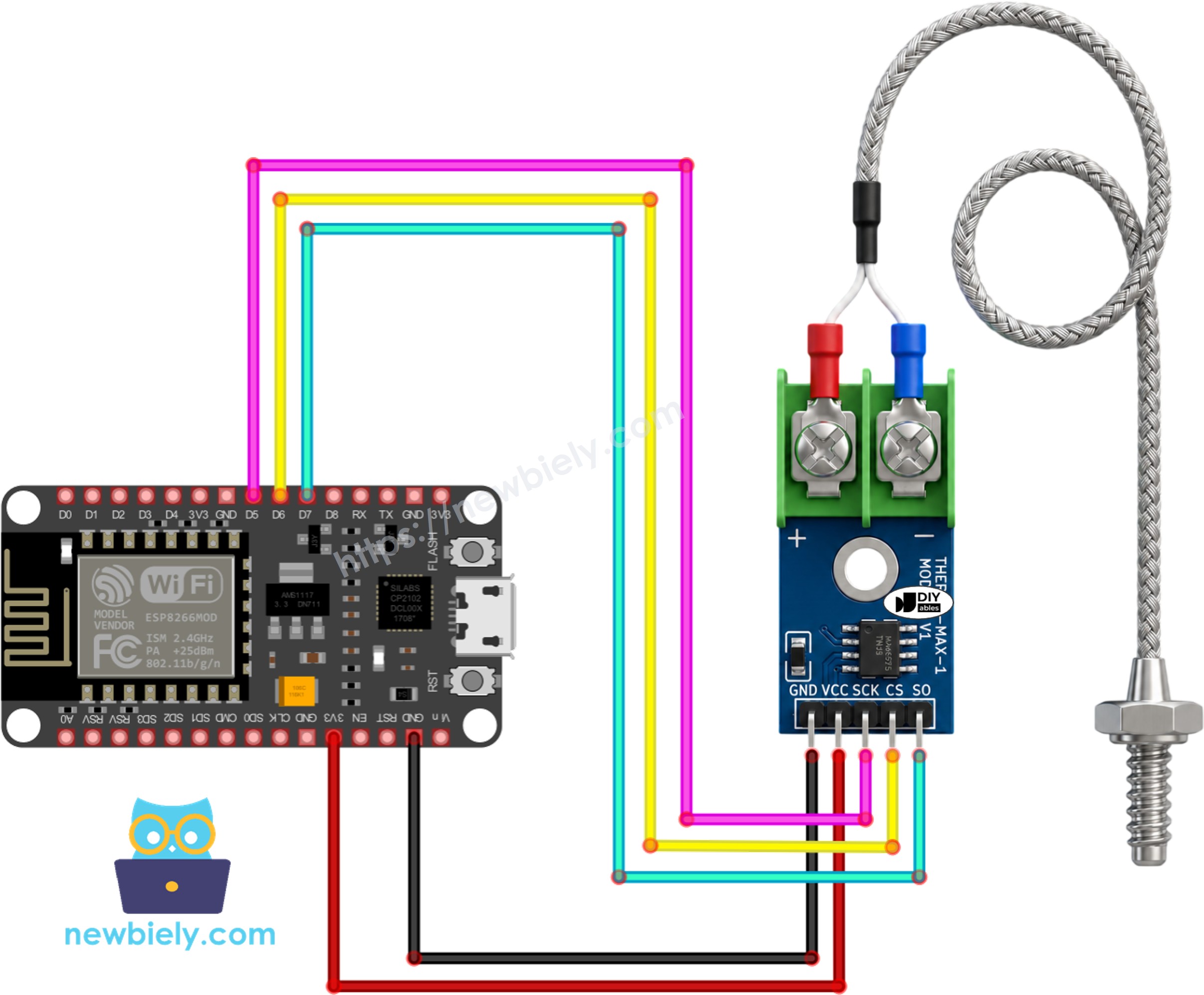 Schéma de câblage ESP8266 NodeMCU module thermocouple MAX6675