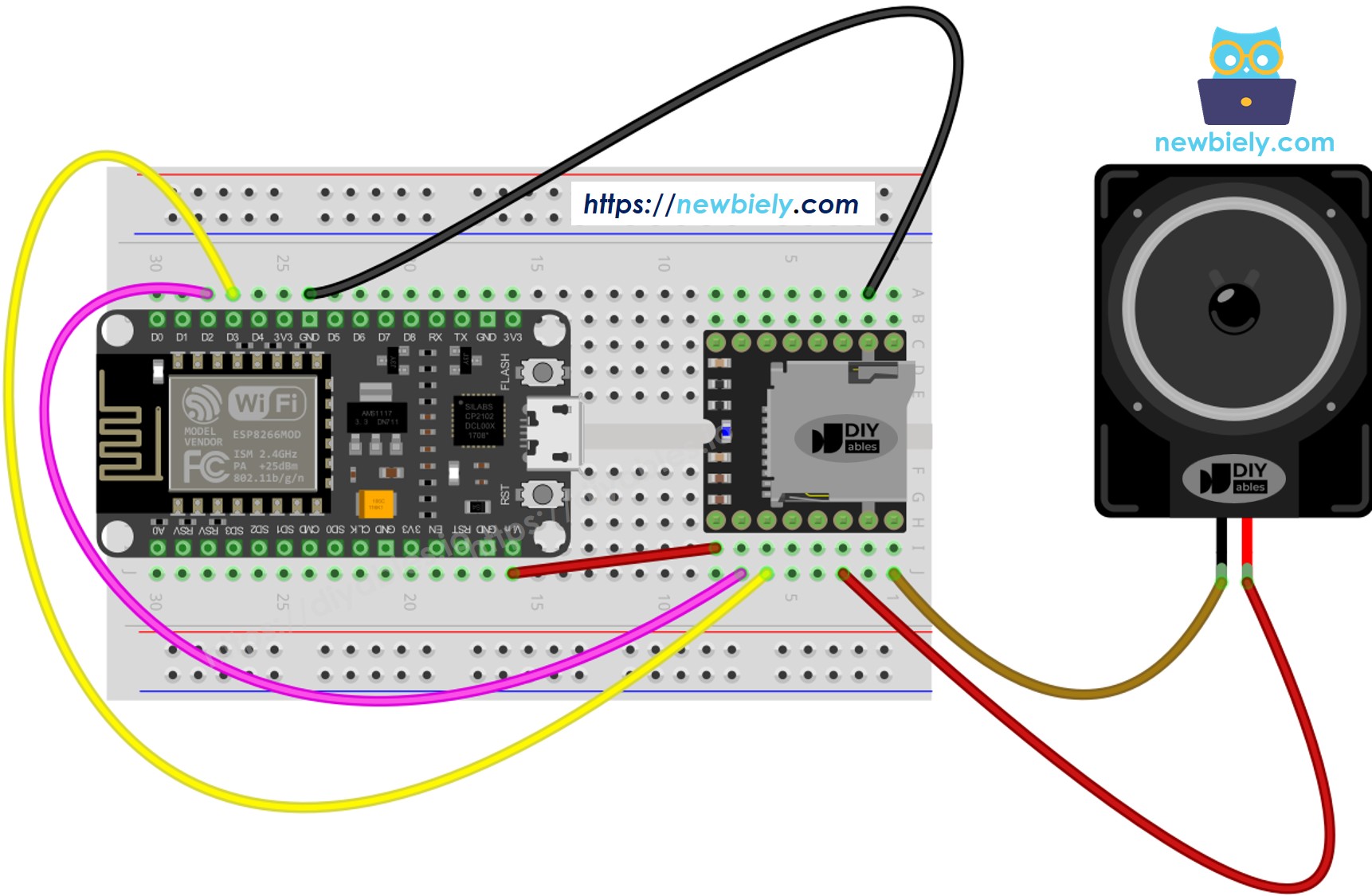 Schéma de câblage ESP8266 NodeMCU Mini Mp3 Player