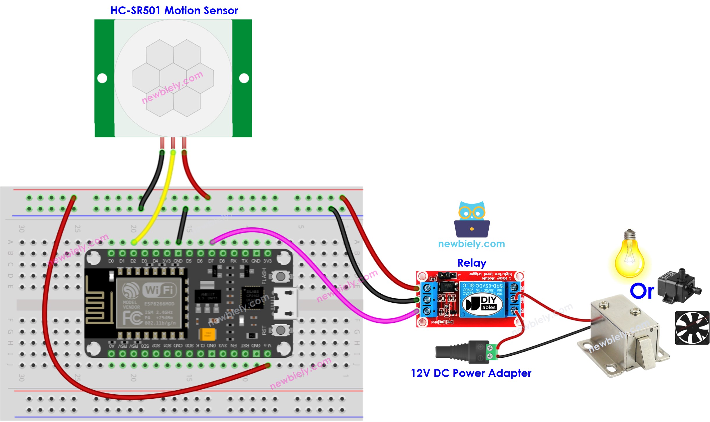 Schéma de câblage du relais de capteur de mouvement ESP8266 NodeMCU