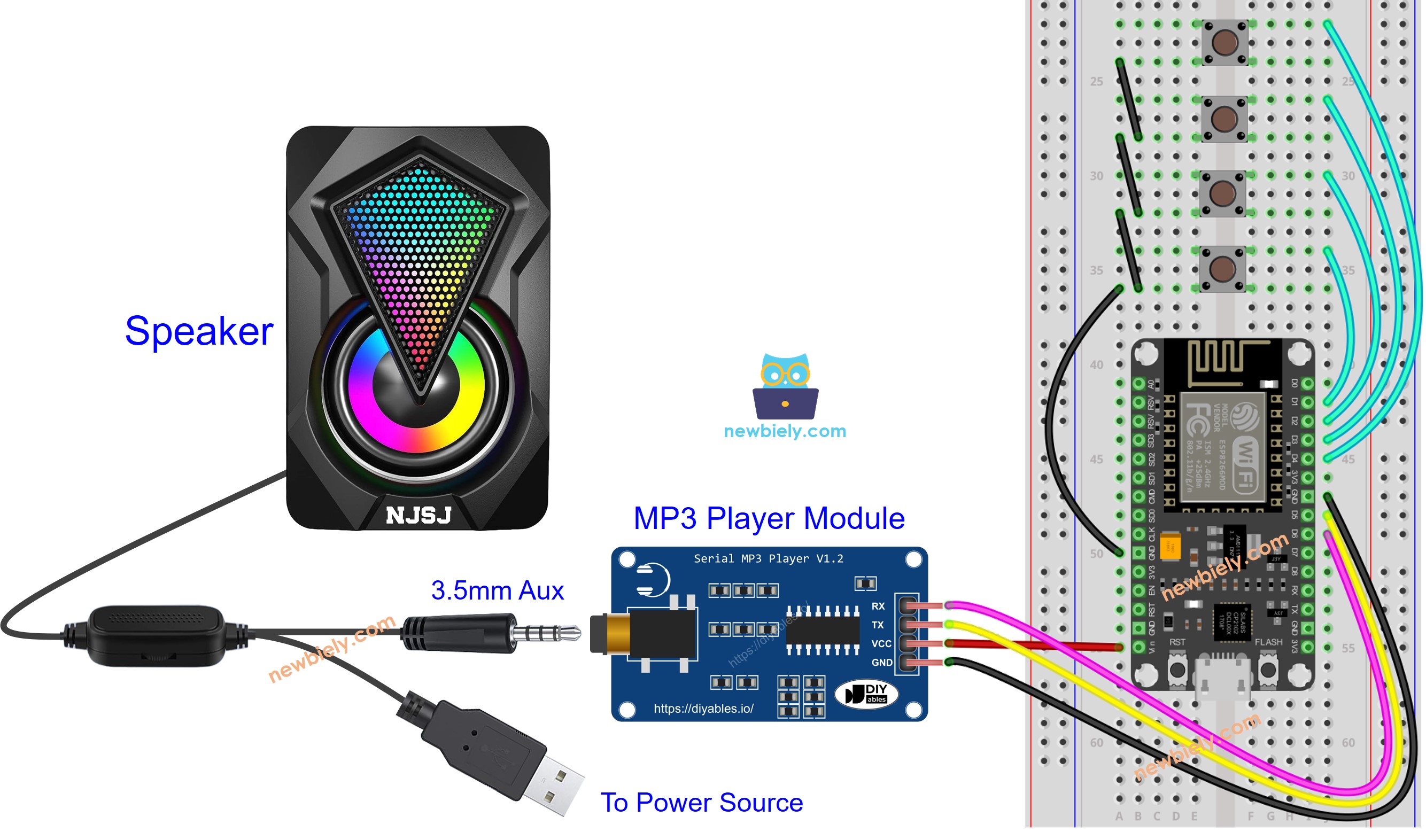 Schéma de câblage du haut-parleur lecteur MP3 ESP8266 NodeMCU