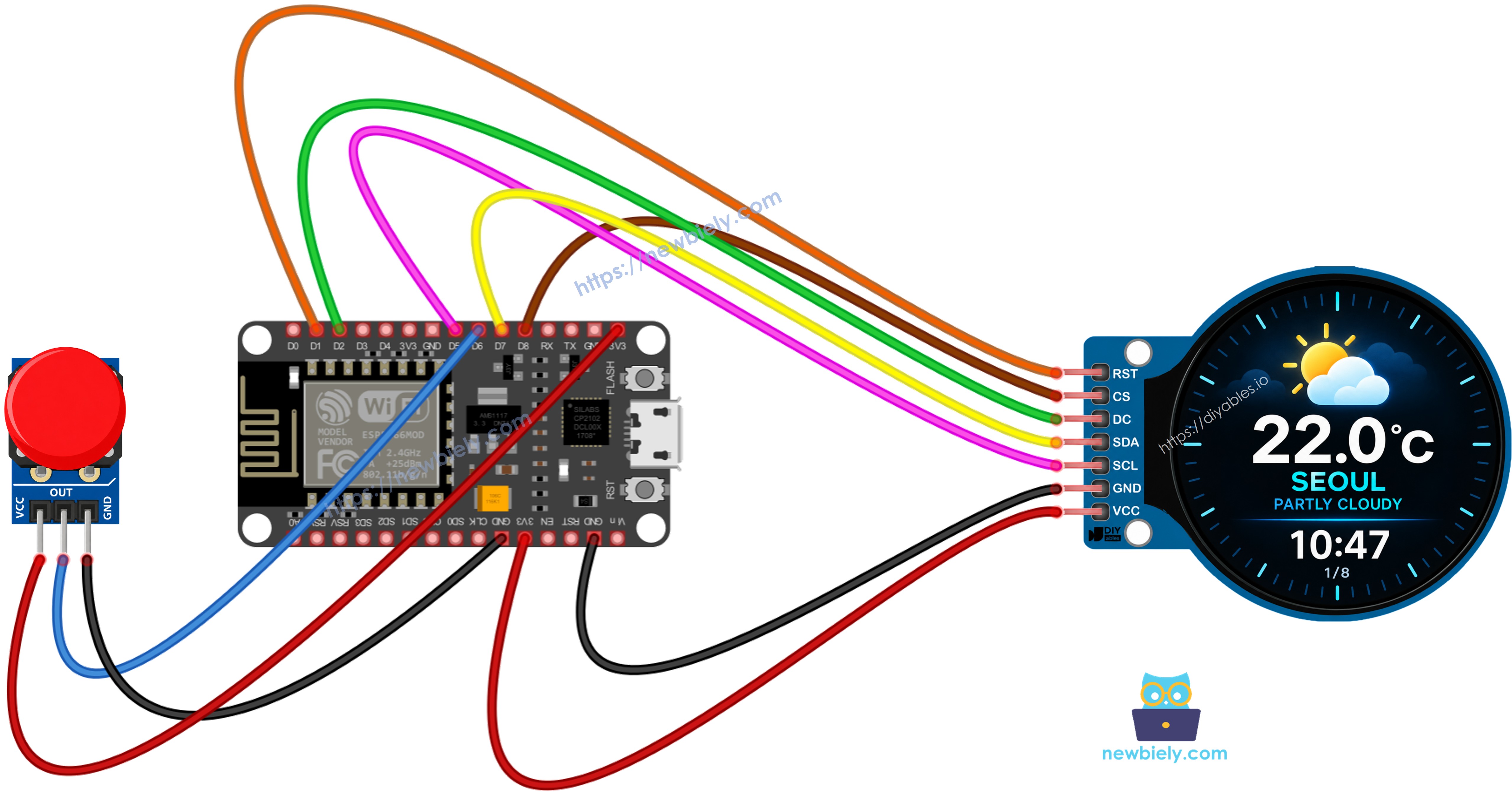 Schéma de câblage de la station météo intelligente ESP8266 NodeMCU avec module bouton