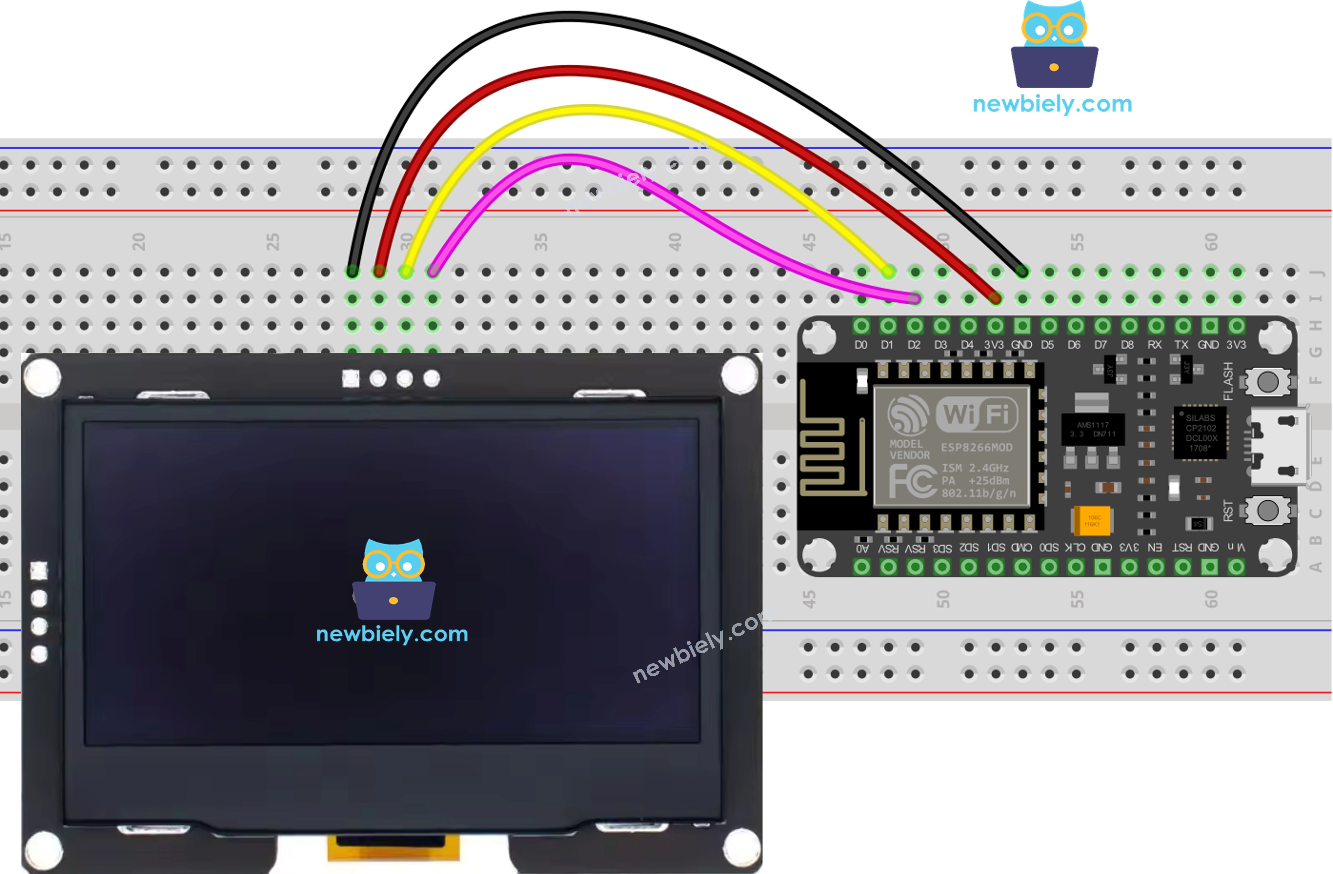 Schéma de câblage OLED SSD1309 pour ESP8266 NodeMCU