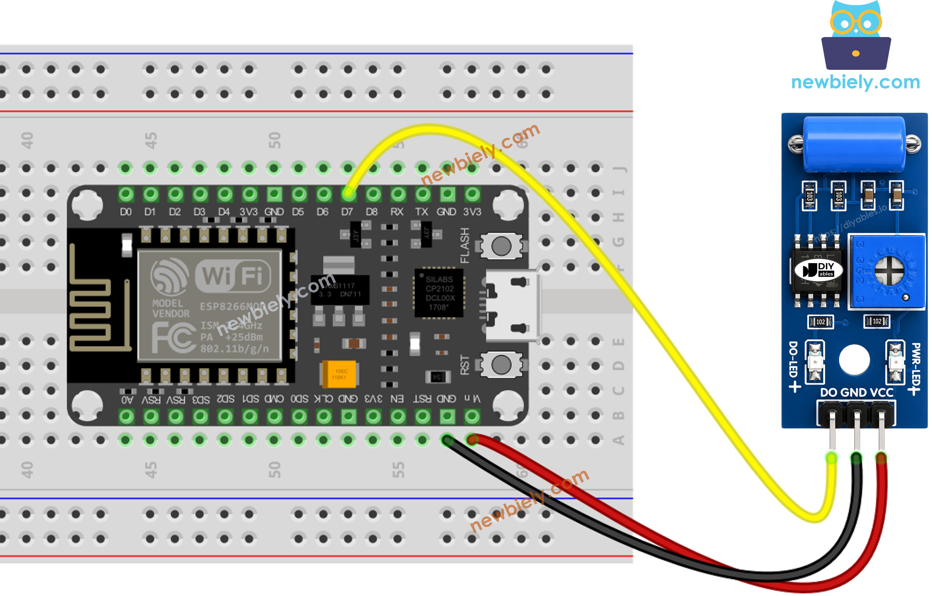 Schéma de Câblage ESP8266 NodeMCU Capteur de Vibration SW-420