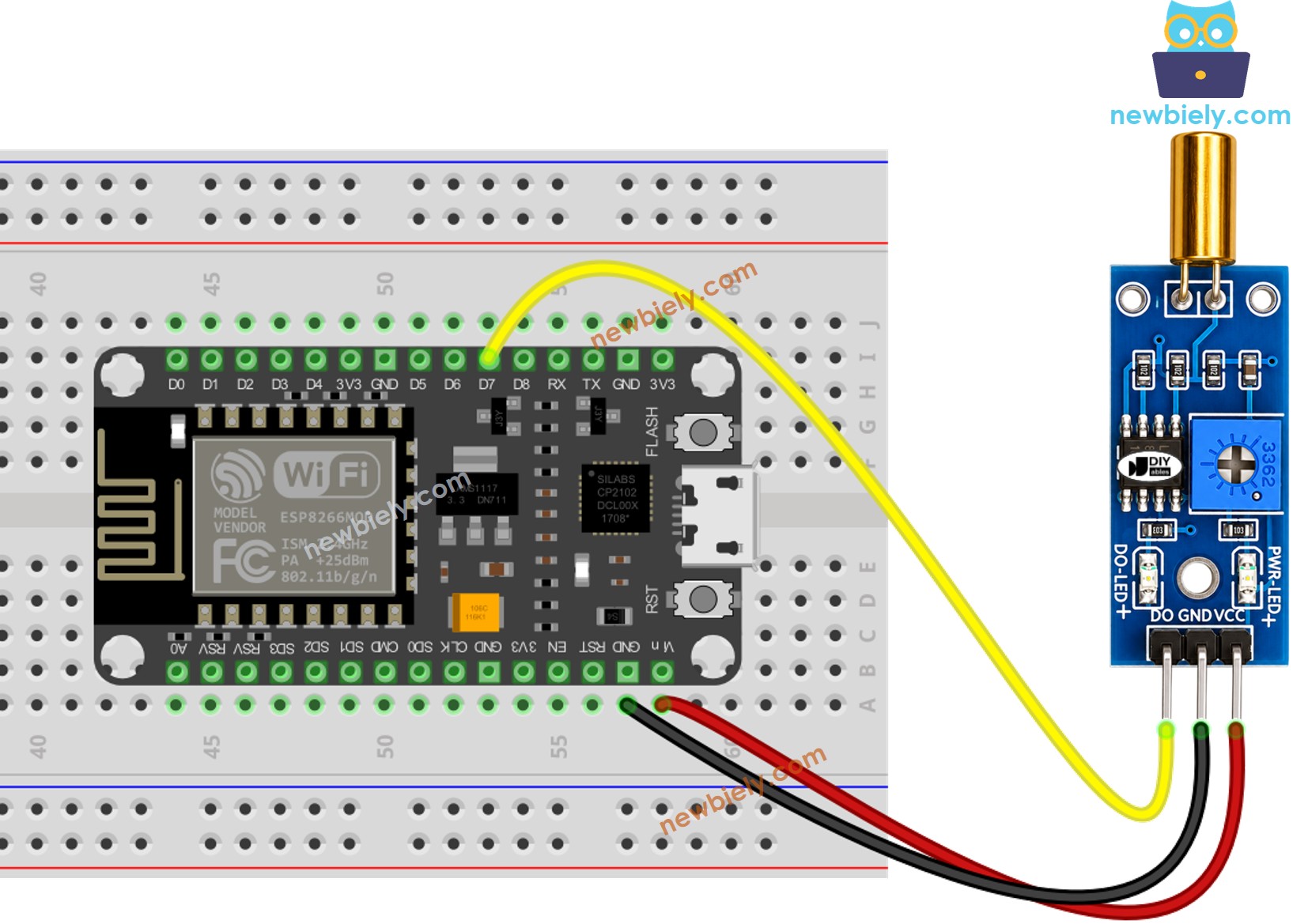 Schéma de Câblage ESP8266 NodeMCU Capteur d'Inclinaison SW520D