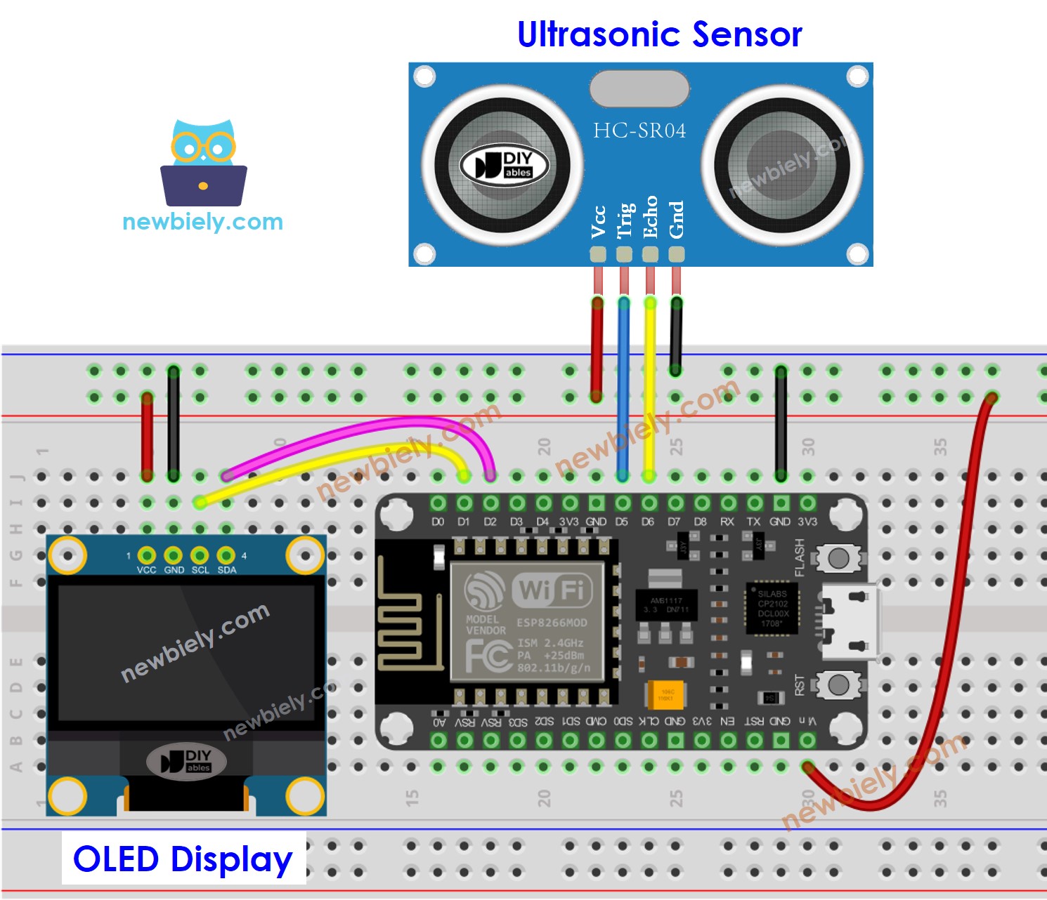 Schéma de câblage OLED du capteur ultrasonique ESP8266 NodeMCU