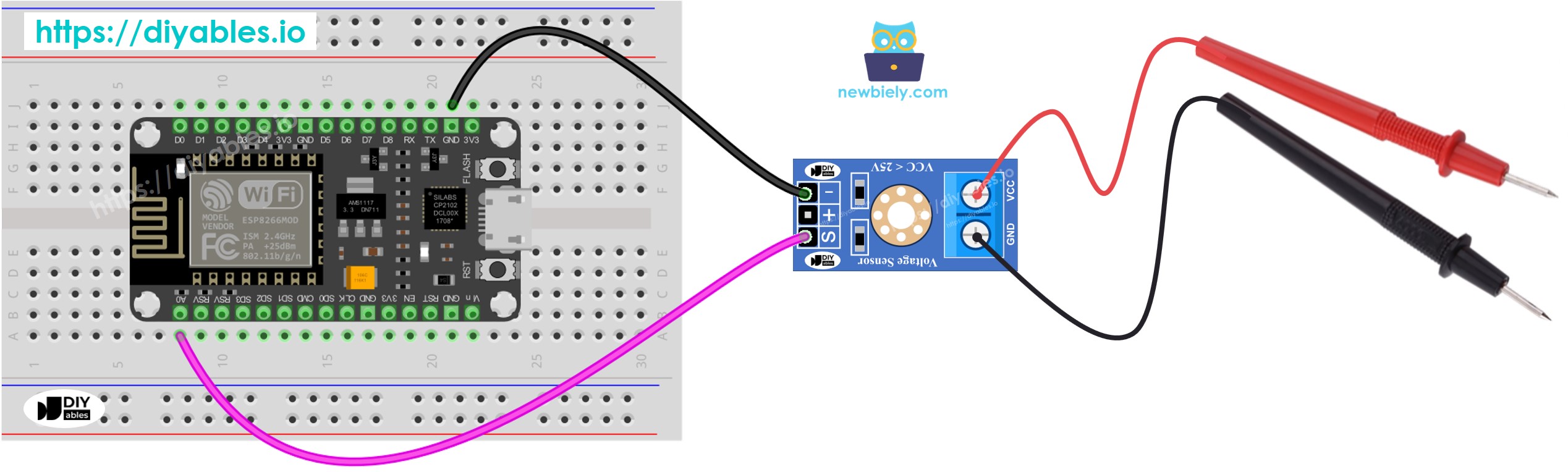 Schéma de câblage du capteur de tension ESP8266 NodeMCU