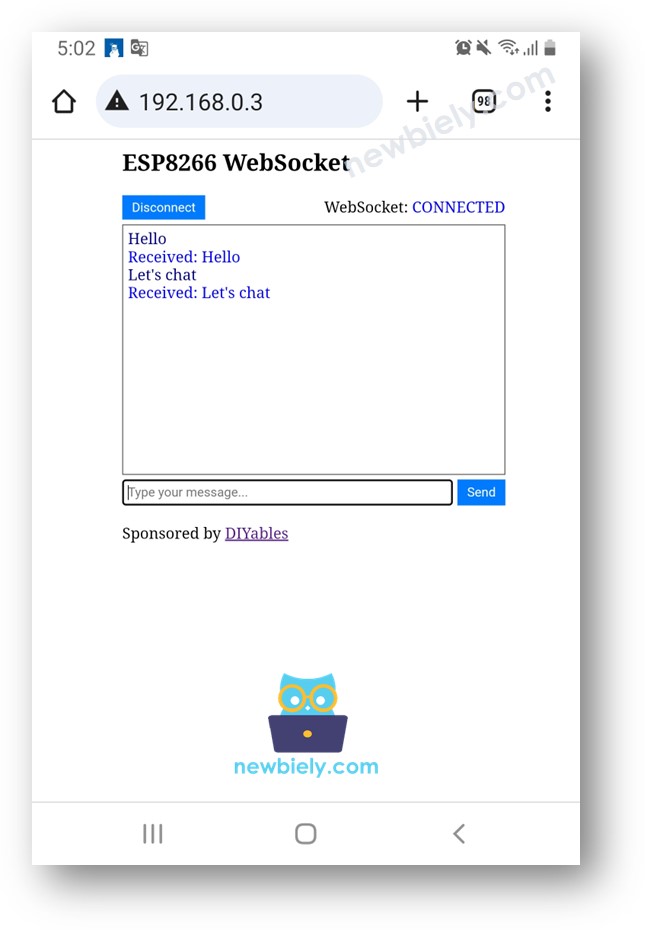 Serveur de messagerie websocket ESP8266 NodeMCU