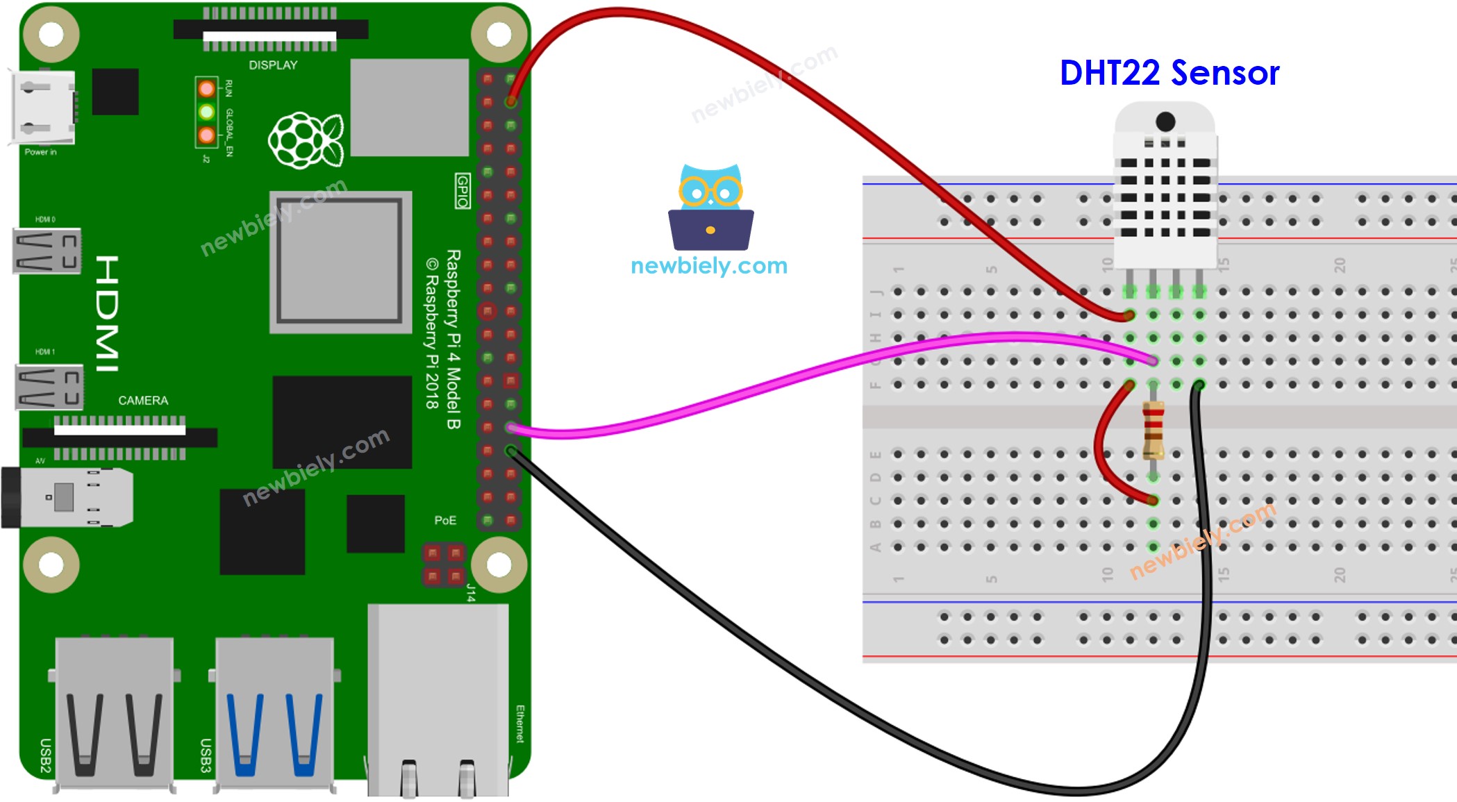 Diagramme de câblage du capteur de température et d'humidité DHT22 pour Raspberry Pi