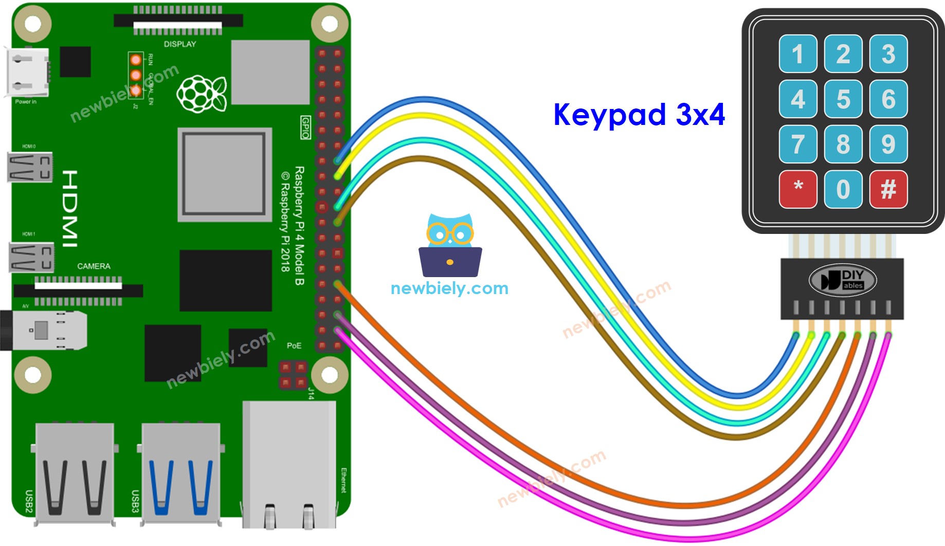 Diagramme de câblage du pavé numérique 3x4 pour Raspberry Pi