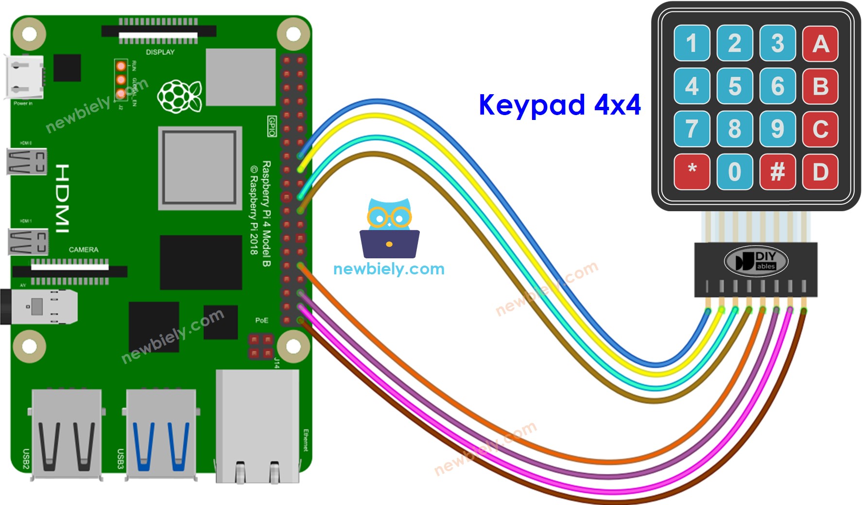 Schéma de câblage du clavier 3x4 pour Raspberry Pi