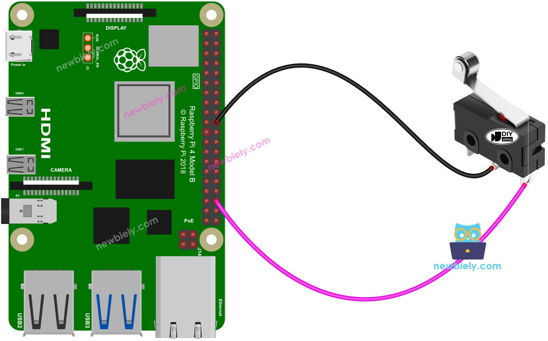 Schéma de câblage du commutateur de fin de course Raspberry Pi