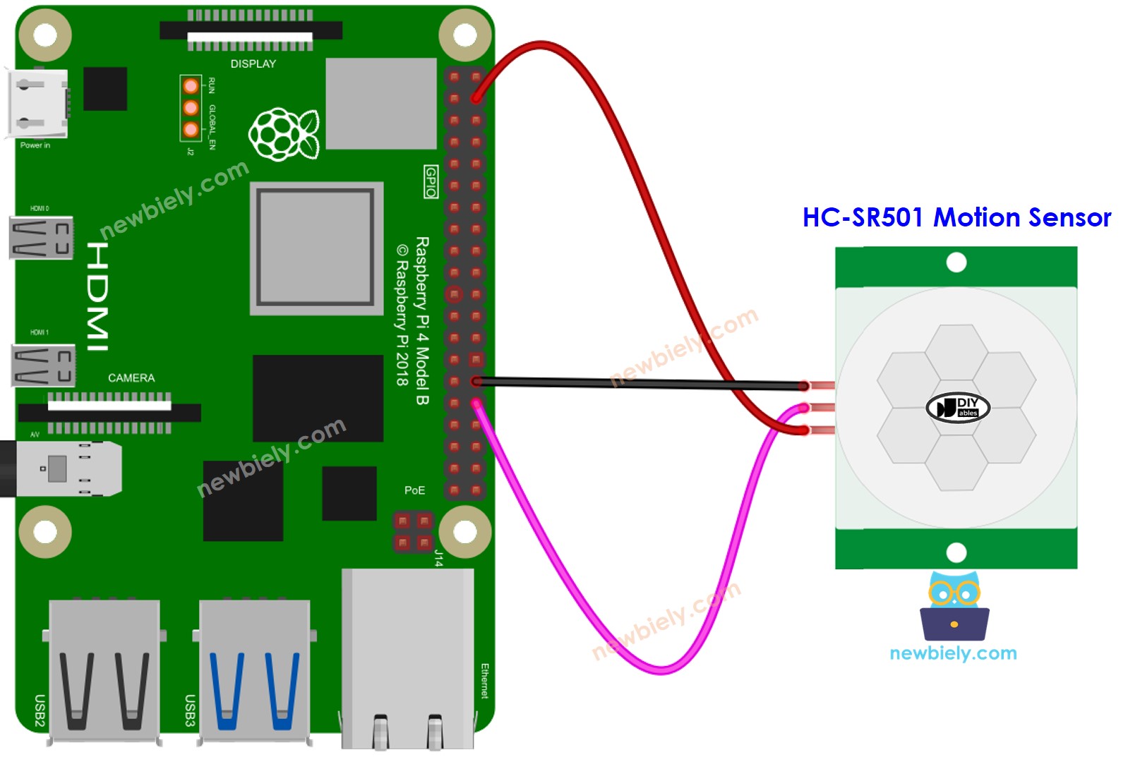 Schéma de câblage du capteur de mouvement Raspberry Pi