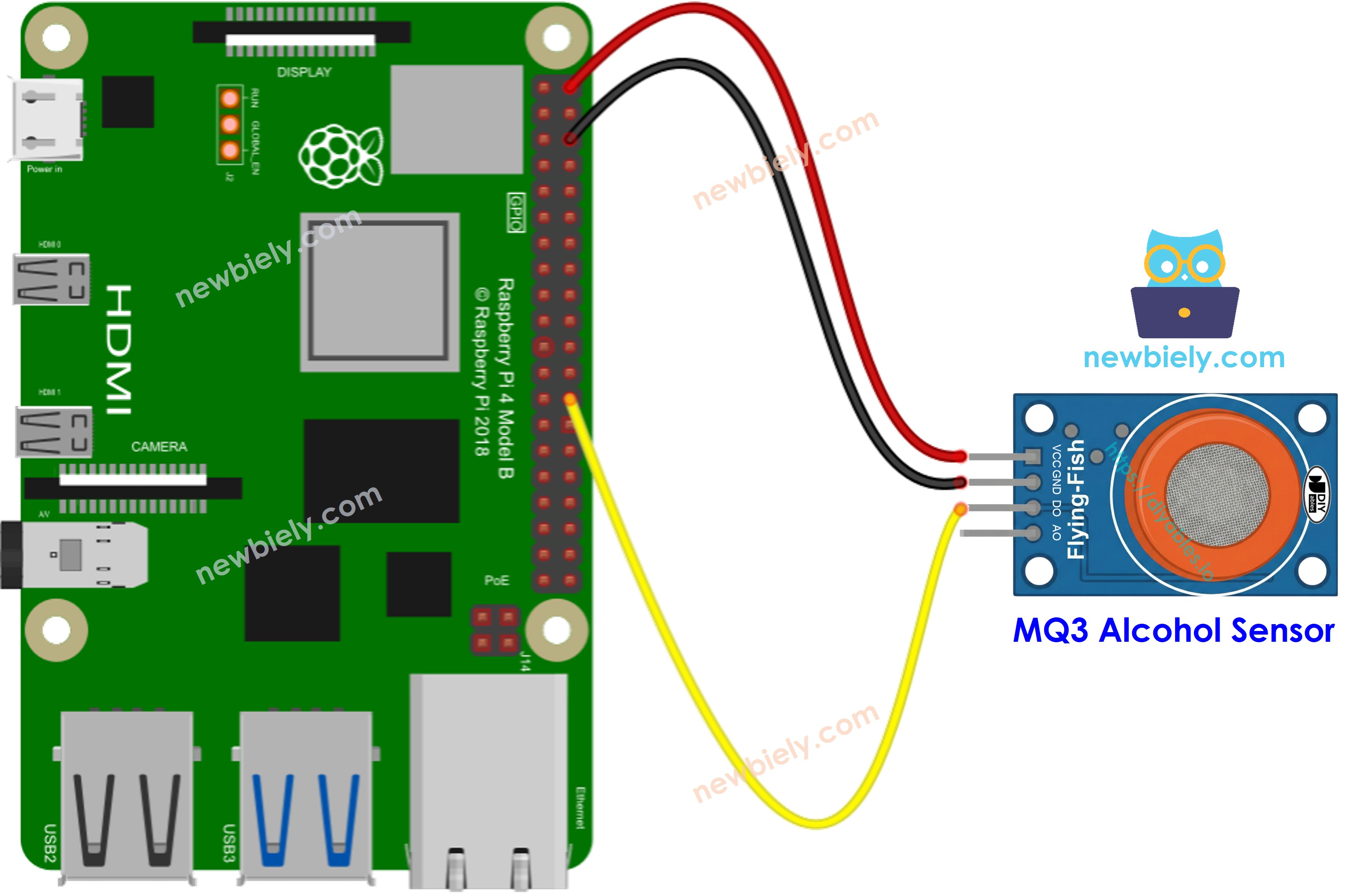 Schéma de câblage Raspberry Pi capteur d'alcool MQ3