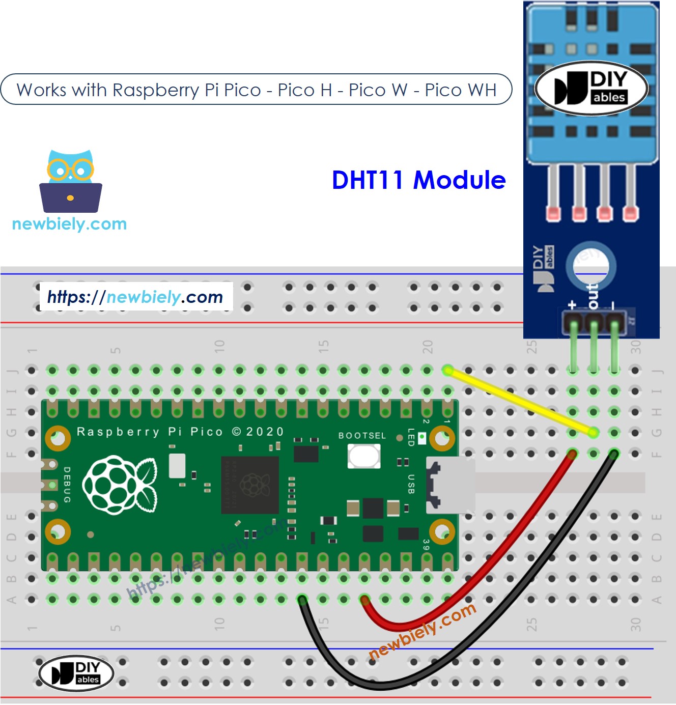 Schéma de câblage du module DHT11 pour Raspberry Pi Pico - température et humidité
