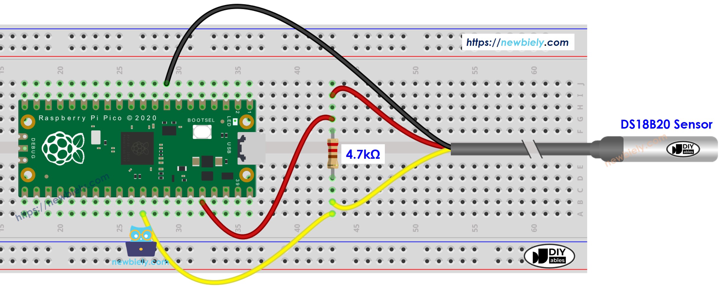 Schéma de câblage du capteur de température Raspberry Pi Pico