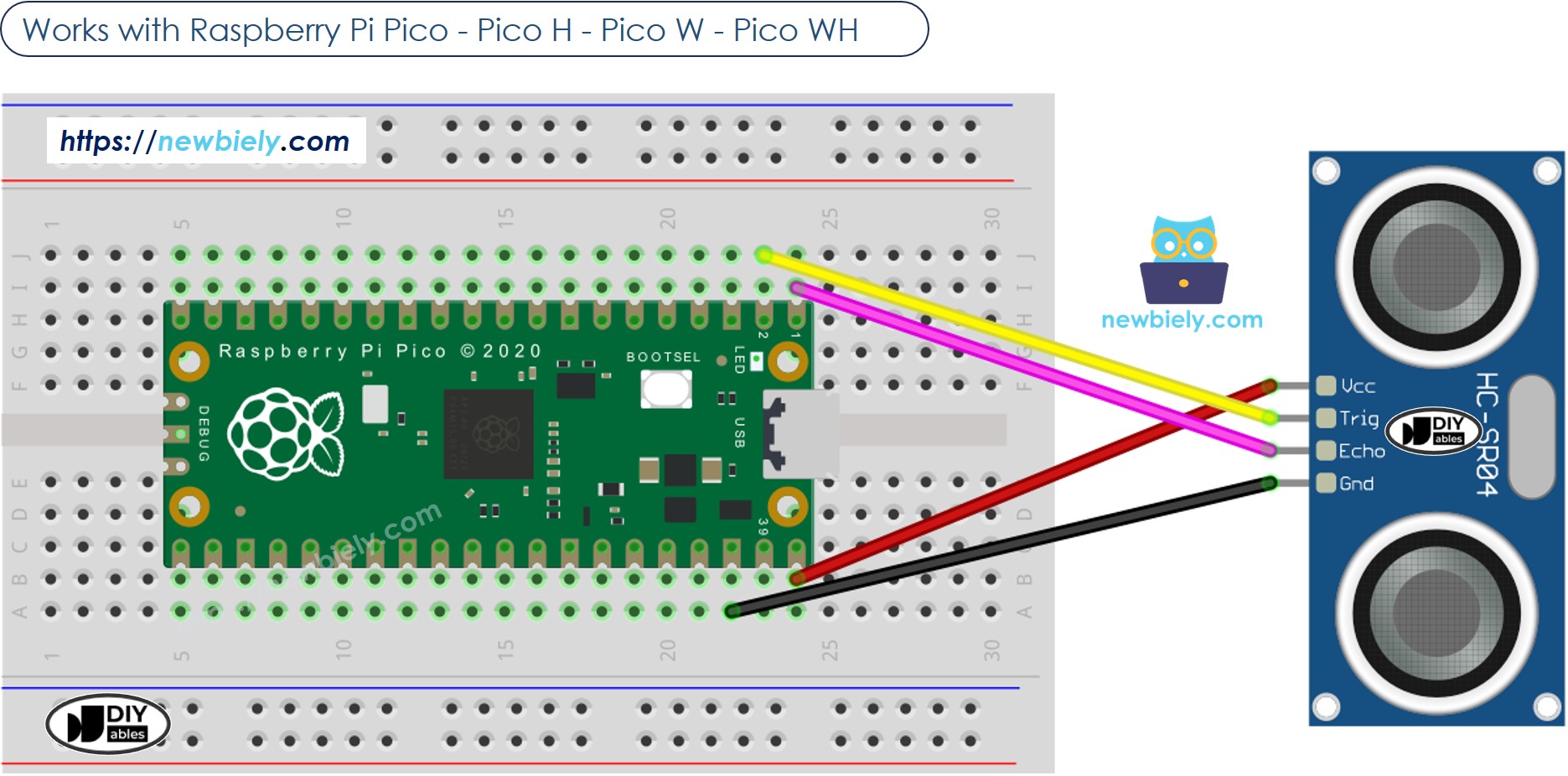 Schéma de câblage du capteur ultrasonique du Raspberry Pi Pico