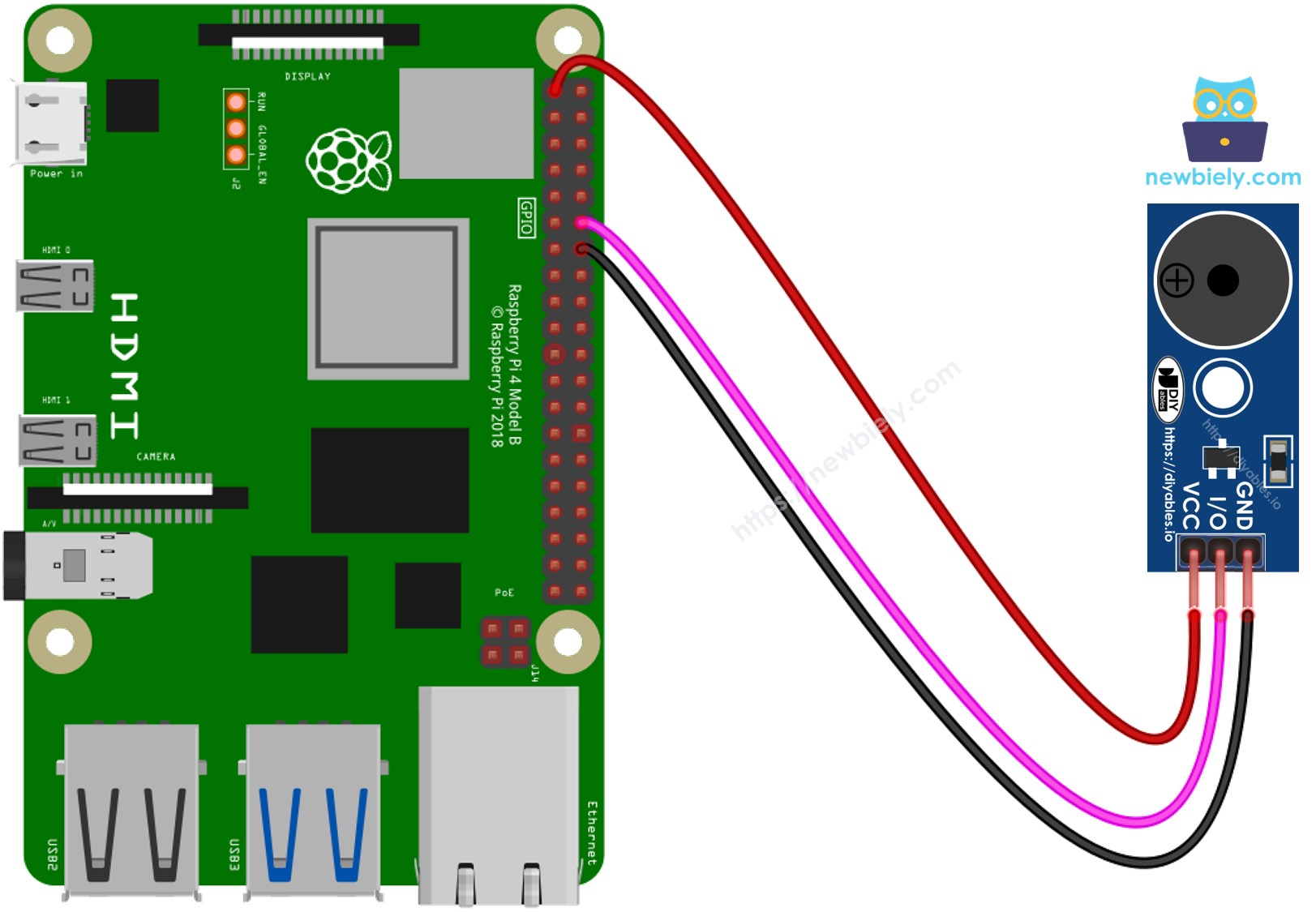 Schéma de câblage du module buzzer piézoélectrique Raspberry Pi