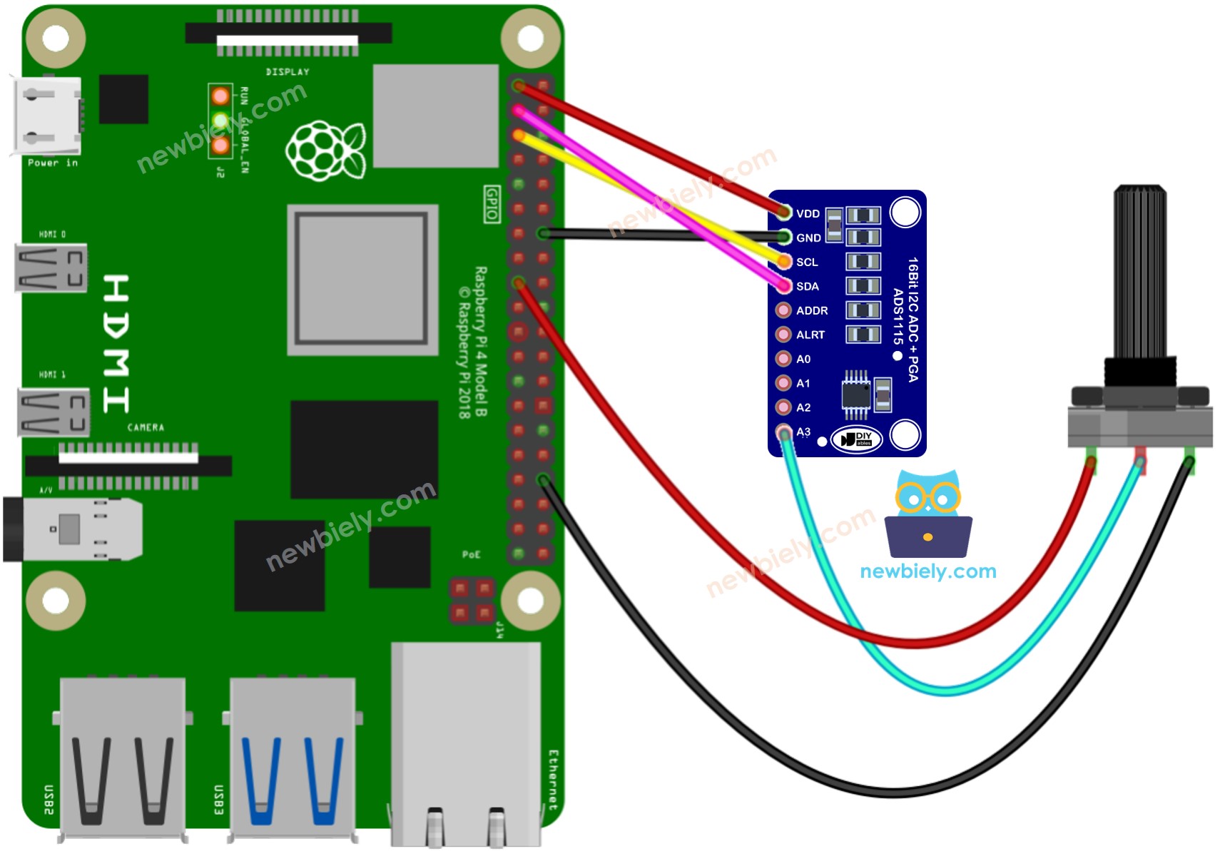 Schéma de câblage du potentiomètre Raspberry Pi