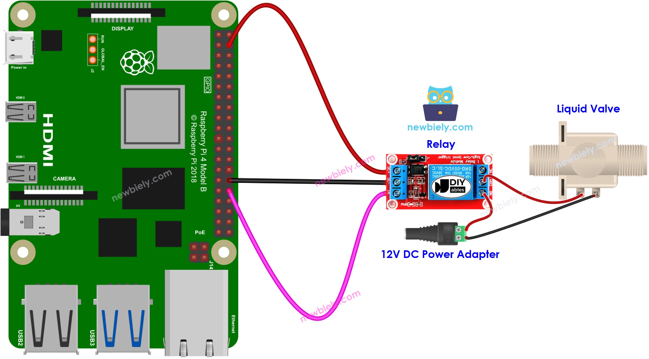 Schéma de câblage de la vanne d'eau Raspberry Pi